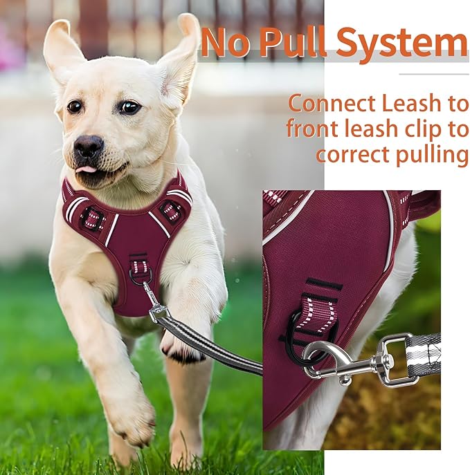 HEELE Dog Harness for Large Dogs No Pull Dog Vest Harness for Large Dog with Soft Padded Handle Reflective for Outdoor Training, Burgundy Red, L