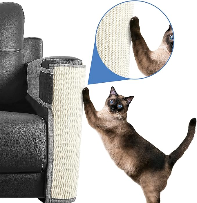 Cat Scratcher Furniture Protector Set of 2, Cat Scratch Mat Sofa Protection with Natural Sisal for Furniture Couch Chair Sofa Cat Care Pad (Dark Gray)