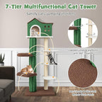 Tangkula Tall Cat Tree for Indoor Cat, 7-Tier 61” Modern Cat Tower with Sisal Scratching Posts, Top Condo, Soft Mohair Plush Fabric, Cute Cat Tree for Large Cats 20 lbs Heavy Duty