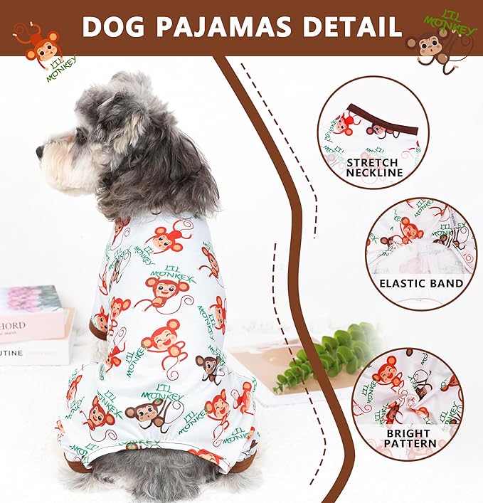 Dog Pajamas Spring Summer Dog Clothes for Small Medium Dogs Girl Boy Cute Soft Puppy Pjs Clothes Doggie Onesies Cat Pet Jammies Outfit (Brown,S)