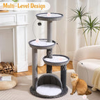 HITTITE Modern Cat Tree Tower with Scratching Post, 46 Inches Tall Cat Towers with Woven Cat Nests and Cave, Multi-Level Cat Tree With Removable Cushions and Massage Brush for Indoor Cats Large Adult.
