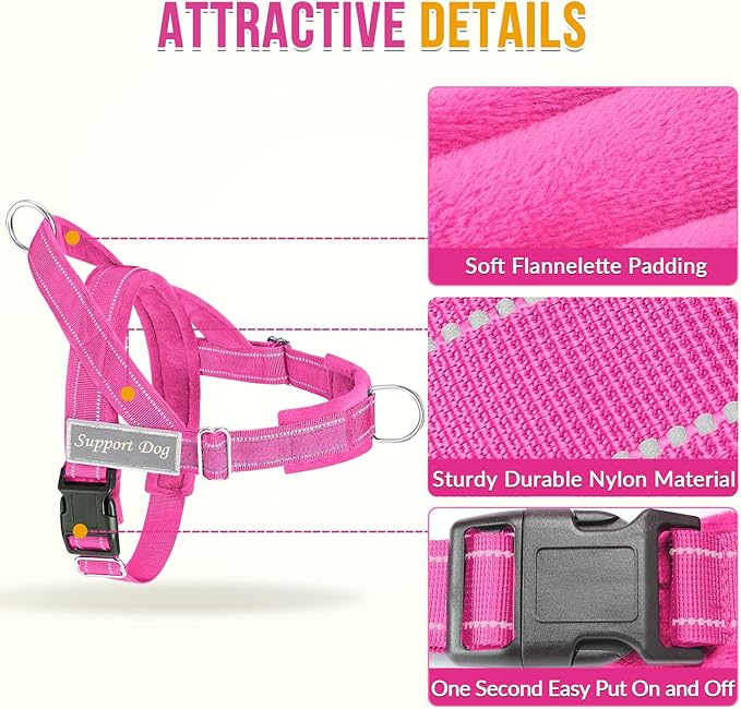 SlowTon No Pull Dog Harness - Heavy Duty Dog Harness and Leash Set for Medium Large Dogs, Reflective Tactical Harness with Soft Padded and Front Clip for Easy Walk and Training (Fuchsia XL)