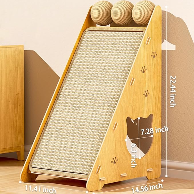 22.44 x 14.56 x 11.41 Inch Sisal Cat Scratcher, Natural Scratching Post, Cat Scratch Pad for Wall and Couch, Durable Toy for Indoor Kittens with Hanging Ball