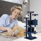 54 Inch Tall Cat Tree Tower: Multi-Level Cat Condo with Scratching Post, Toys & Kitten Rest, Navy Blue