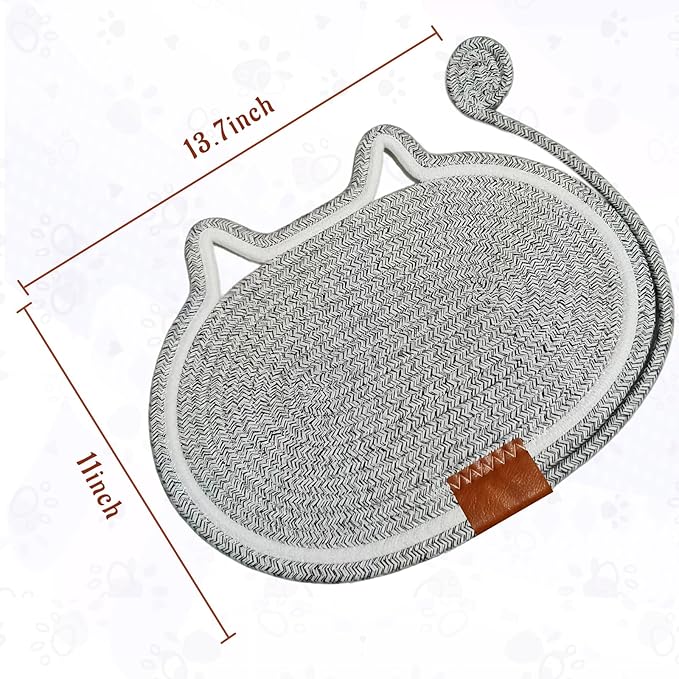 Cat Scratcher Mat Natural Cotton Rope Oval Horizontal Floor Cat Scratch Bed Pad with Ball Toy Protector for Furniture Floor Wall (Grey, 2 PC)