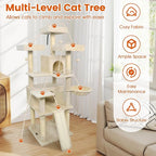 PETSITE Multi-Level Cat Tree, 65 Inches Tall with Sisal Scratching Posts, Condos, Rotatable Cat Basket, Dangling Balls, and Sisal Ladder, Ideal for Indoor Cats to Play and Rest (Beige)