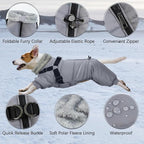 BRKURLEG Grey Dog Winter Coat, Cozy Winter Dog Jackets, Small Medium Dogs Coat with Harness, Onesie Body Warm Puppy Christmas Jacket, Pet Cold Weather Jackets, Puppy Four-Legged Puffer Coats, XXL