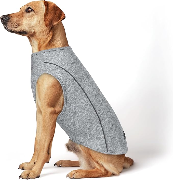 KYEESE Reflective Dog Shirt, Lightweight Sun Protection Dog T Shirts for Medium Large Dogs, Breathable Sleeveless Pet Tank Top High Visibility Summer Dogs Clothes for Night Walking Outdoor, Grey, 2XL