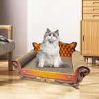 Luxury Cardboard Cat Scratcher Sofa Bed, Couch Shaped Cat Scratching Board, Scratch Lounge with Catnip, Scratcher for Indoor Cats(Brown)