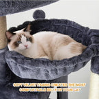 37-inch Cat Tree Tower with Multi-Level Cat Condo, Scratching Posts,2-Door Cat Cave,Grey