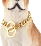 Dog Chain Collar 18K Gold High Polished Stainless Steel Cuban Link Strong Heavy Duty Chew Proof Walking Training Chain Leash Collar for Small Dogs(12mm, 22")
