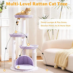 Modern Cat Tree Tower for Large Cat with Scratching Post for Indoor, 46 inch Multi-Level Cat Tower with Handwoven Beds, Cat Cave, Dangling Balls