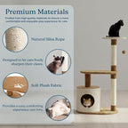 PETMAKER Cat Tree Condo 3 Tier with Condo and Scratching Posts, 37.5", Brown and Tan