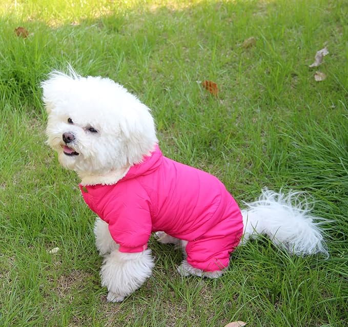 Fleece Lined Dog Coat with Detachable Hood and Detachable Hind Legs,Warm Puppy Jacket in Winter(Pink S)