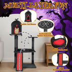 Outvita Gothic 53" Cat Tree with Coffin Bed, Large Cat Tower with Spacious Cat Condo, Scratching Posts, Spider Hanging Toys, Scratching Board, Multi-Level Cat Activities Furniture, Red & Black