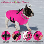 Dogcheer Dog Coat, Waterproof Dog Jacket with Harness, Reflective Adjustable Puppy Winter Coat with Zipper, Christmas Pet Snow Jacket Clothes for Small Medium Large Dogs - Pink L