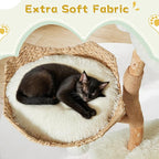 Erinnyees 54" Real Wood Cat Tree for Indoor Cats, Modern Boho Cat Tower with Woven Basket Beds, Natural Branch Scratching Post, Luxury Cat Condo Furniture, White