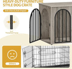 31.5'' Wooden Dog Crate Furniture, Indoor Dog Kennel Dogs Cage for Small/Medium Dogs, Heavy Duty Dog Crates Decorative Pet House End Side Table TV Stand, Greige Black DFC85105B