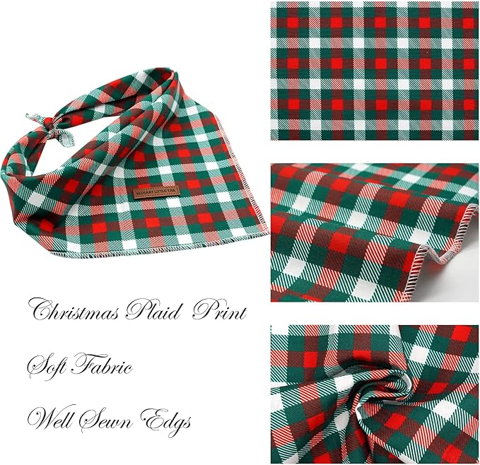 Elegant Little Tail Christmas Dog Bandana - Holiday Bandanas for Small, Medium, Large Dogs - Soft, Washable, Adjustable Square Scarf Kerchief for Girls and Boys