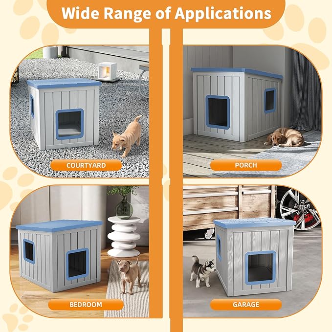 Dog House Small Dog Houses Outdoor with Sloped Roof Waterproof Ventilated Design Easy to Clean Elevated Floor Easy Assembly for Middle Sized Dogs(Blue 24.65"*21.5"*22.21")