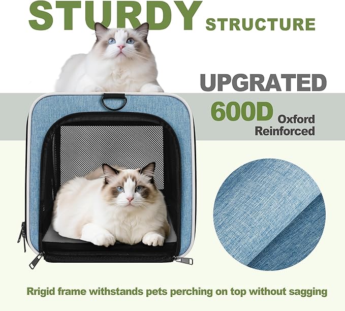 Cat Carrier 18 x 11 x 11 Top Loading Soft-Sided Pet Travel Bag Over 15lbs, Portable Small Dog Puppy Car Crate 10 lbs, Chihuahua Kennel Carry Case, Kitty Cloth Cage Medium Cat Under 25 Blue