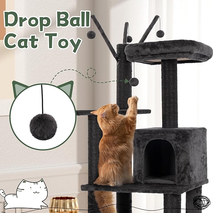 KAMABOKO Gothic Cat Tree, 73.6in Black Cat Tower with Coffin Bed, Big Tall Cat Condo with Sisal Scratching Posts, Scratching Ramp and Comfort Basket for Indoor Cats