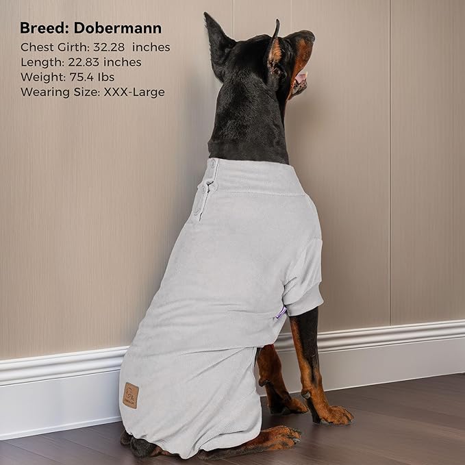 cyeollo Fleece Dog Pajamas Thermal Dogs Onesie Stretchable Large Dog Pjs Jumpsuit Warm Coat Pet Pajamas for Large Sized Dogs Girl Boy, Color Grey
