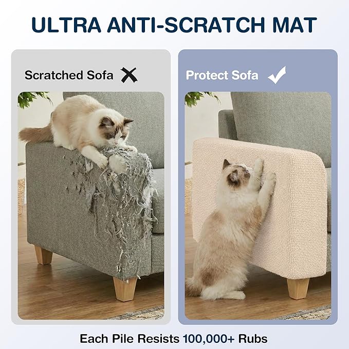 157.5" x 15.8" Cat Scratch Furniture Protector, Self-Adhesive Couch Protector from Cat Claws, Cats Scratching Mat for Couch, Sofa, Wall & Door, DIY Cat Scratch Pads Replacement, 2 Pack (Off White)