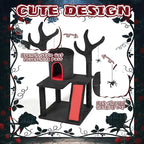 42" Gothic Cat Tree with Cat Condo for Indoor Cats, Halloween Cat Tower with Branch Shaped Scratching Post, Scratching Ladder & Spider Toy - Red & Black Themed Cat Furniture for Large Cats