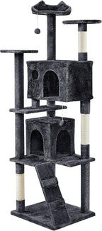 Topeakmart Cat Tree, 80-Inch Cat Tower for Indoor Cats, Cat Condo with Scratching Posts, Padded Perches and Ladder, Cat Stand House Furniture, Black