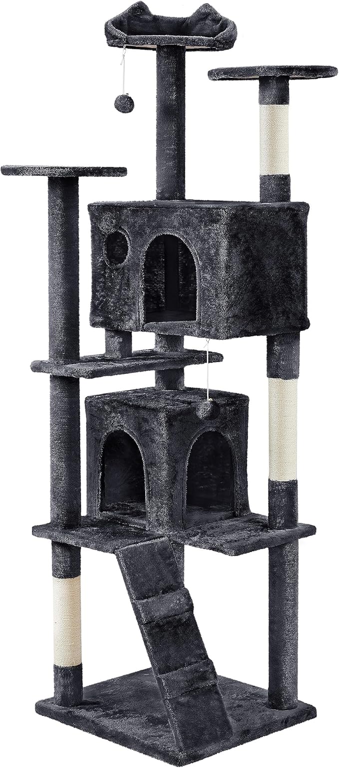 Topeakmart Cat Tree, 80-Inch Cat Tower for Indoor Cats, Cat Condo with Scratching Posts, Padded Perches and Ladder, Cat Stand House Furniture, Black