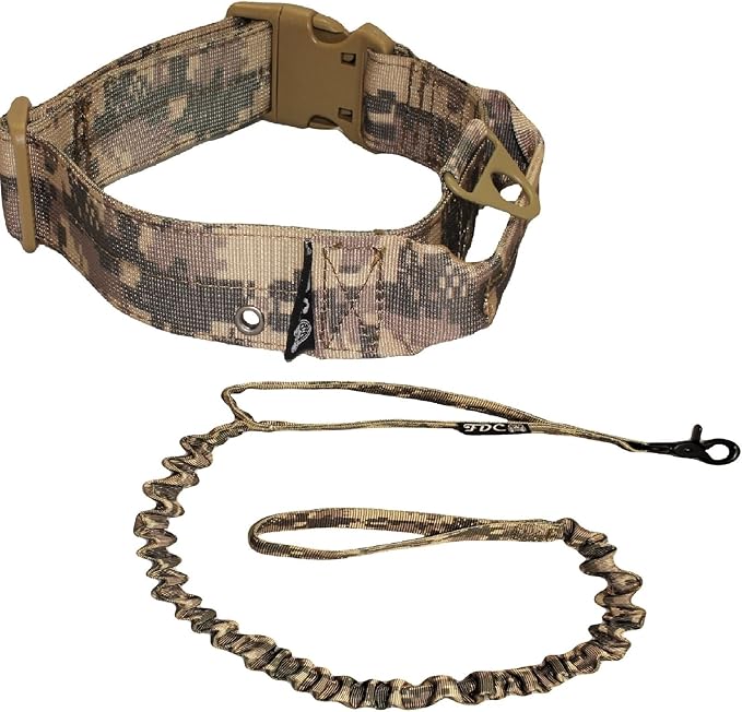 FDC Dog Tactical Collar with Leash Bungee Handle Heavy Duty Training Military Army Molle Width 1.5in Plastic Buckle TAG Hole Medium Large M, L, XL, XXL (XL: Neck 16" - 20", Digital Camo)