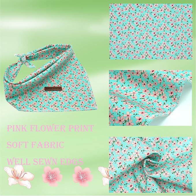 Elegant Little Tail Dog Bandana - Spring Cotton Floral Print Adjustable Scarf & Kerchief for Small to Large Dogs