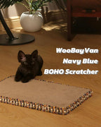 Navy Blue Cat Scratch Pad, Stylish Boho Lace with Pearl Large Cardboard Cat Scratcher, Cat Scratchers for Indoor Cats, Durable Cat Scratching Board, Horizontal Scratch Pad for Cats