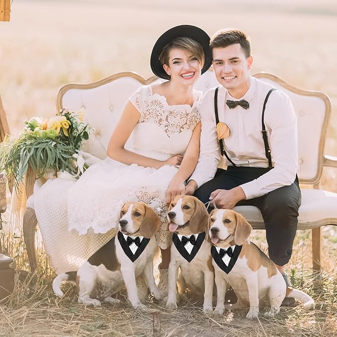 ADOGGYGO Formal Dog Tuxedo, Wedding Dog Bandana Collar with Bowtie, Adjustable Pet Birthday Wedding Tux Outfit for Medium Dogs (M, Black)