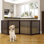 WELLAND 24" Freestanding Pet Gate, Foldable Wooden Dog Gate, 4 Panel Step Over Fence, Indoor Puppy Gate, Expands Up to 80" Wide, Espresso