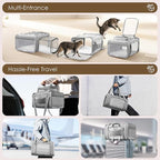 Top and 2 Sides Expandable Cat Carrier 18x13.5x9.5, TSA Airline Approved Dog Carriers for Small Dogs, Soft-Sided Pet Carrier with Self-Locking Zippers for Kitten,Rabbit, Puppy, Guinea Pig Grey