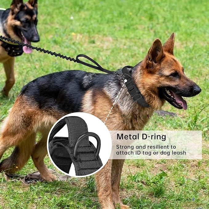 Tactical Dog Collar with Handle - Adjustable Nylon Training Military Dog Collar with Heavy Duty Metal Buckle Collar for Medium Large Dogs,with Patch