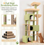 Globlazer Extra Large Catus Cat Tree Tower for Indoor Cats Large Adult, 80in Tall Heavy Duty Cat Tree with 3 Spacious Cat Condos, Oversized Fan-Shaped Perch, 6 Sisal Scratching Posts, S80, Green