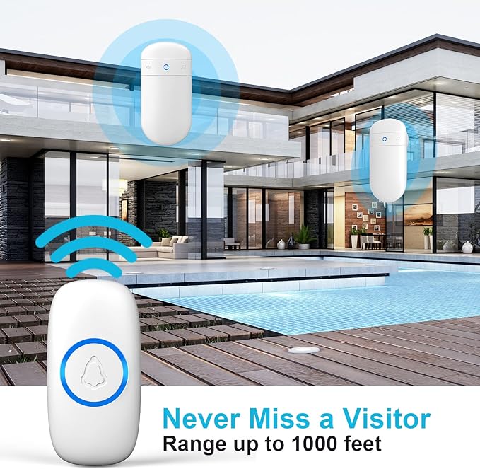 SECRUI Doorbell–Doorbell Wireless Kits for Front Door – Battery Operated Doorbell with 52 Chimes, 5 Volume Levels – Waterproof Doorbell (2 Push Buttons 2 Receivers)