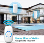Wireless Doorbell, SECRUI Door bell Over 1000ft Coverage with 2 Plug-In Receivers, 1 Waterproof Push button, 52 Chimes, 110dB loud Sound Colorful LED Flash