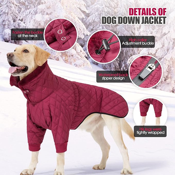 Warm Coat With Double Zipper, Winter Clothes for Small Medium Large Dogs, Turtleneck Puffer Jacket, Two Legs Cold Weather Coats, Wind & Waterproof Winter Jacket
