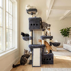 Heybly Cat Tree, 72.4-Inch Anti-Tip Cat Tower for Large Cats, All-in-One Cat Furniture with Spacious Perches, Multiple Interactive Areas, Extra-Large Sisal Scratching Board, Smoky Gray HCT060G