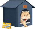 Outdoor Cat House Feral Cat Shelter,Outside Waterproof Cat House for Outdoor/Indoor Cats, Insulated Cat Bed for All Seasons with Cozy Cushion Easy to Assemble, Navy Blue