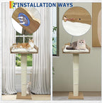 GarveeLife Cat Window Perch with Tall Scratching Posts and 2 Platforms, 40 in Sisal Climbing Tree Hammmock with Suction Cups, 2 Install Ways, Cats Window Bed with Removable Cushion