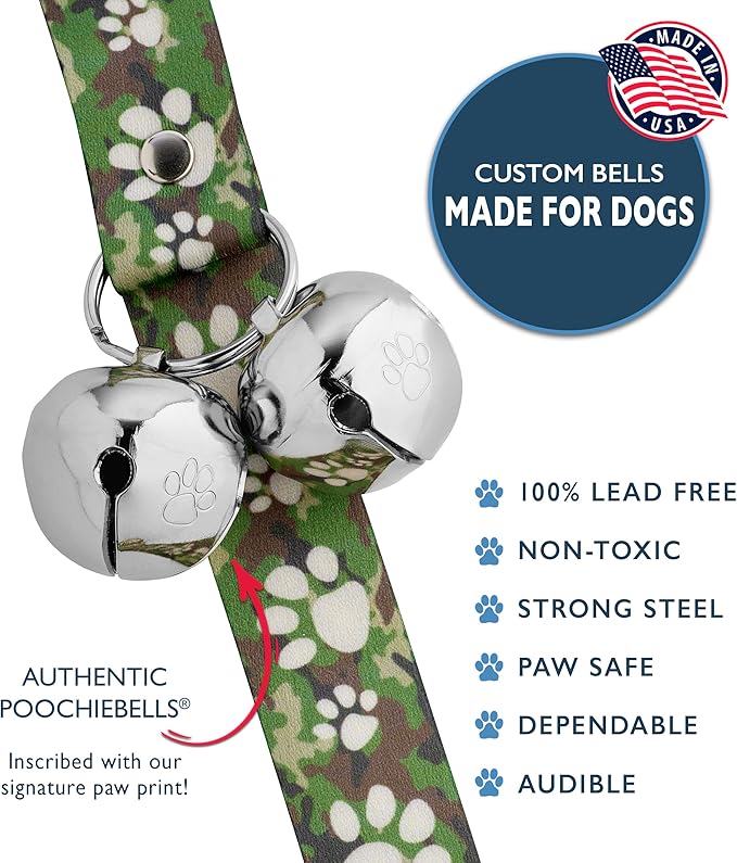 PoochieBells Dog Doorbell, Dog Potty Training Bells, Dog Safe USA-Made w/Perfect Sound,Dog Trainer Approved, Housetraining Made Easy & Quick, Sig Tracks Camo
