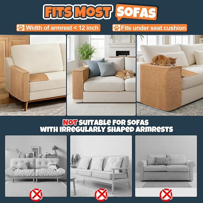 Cat Scratcher Couch Protector - Couch Corner & Armrest Protectors for Cats, Furniture Sofa Protector from Cat Claws Scratch
