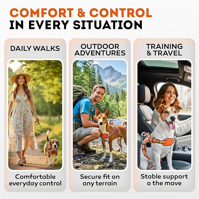Dog Harness for XLarge Dogs Back D-Ring Control No Choking Pressure-Free Chest Design Comfortable Padded Adjustable Reflective Vest Harness for Daily Walks Training Easy Control Outdoor Use Secure Fit