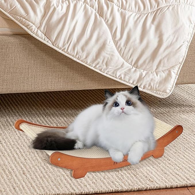 Sisal Cat Scratcher Bed Shaped U, Beech Wood Cat Scratching Pad Indoor cat Toy,Durable Cat Scratcher,Wooden Cat Furniture Protector, Large Cats Scratcher Lounge,Clawing and Play
