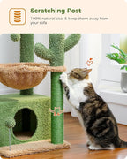PEQULTI 4-in-1 Cactus Cat Tree, 33'' Cat Tower for Indoor Cats & Flower Cat Scratching Post, Small Cat Tree, Tall Cat Scratcher